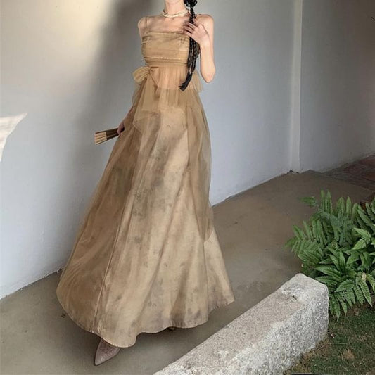 Flowy Camisole + Mid Skirt Plain Top A-Line Rise Maxi Set: