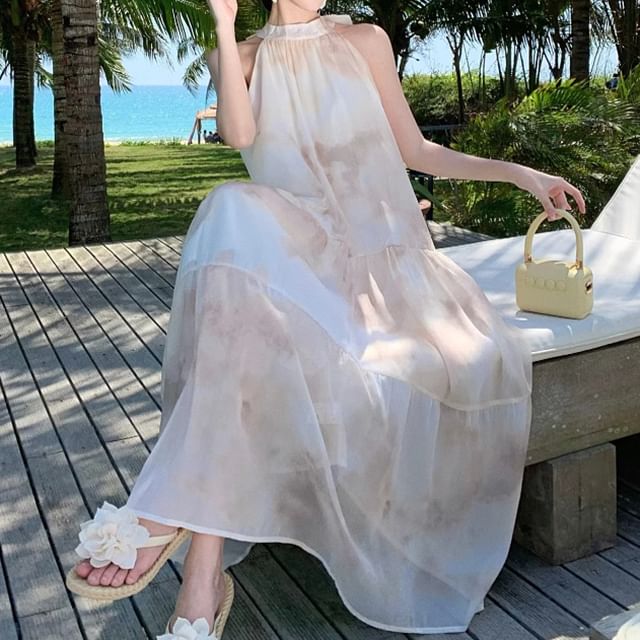 Maxi A-Line Dress Floral Sleeveless