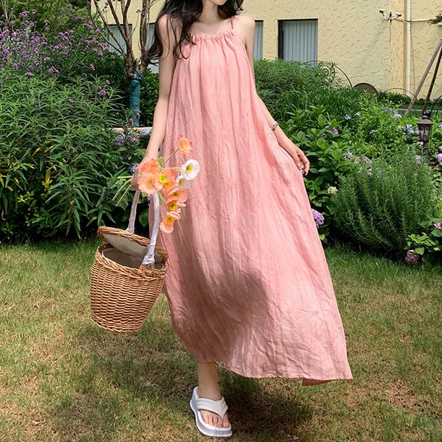 Strap Spaghetti A-Line Plain Dress Maxi