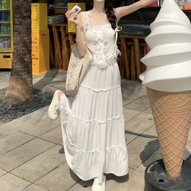 Skirt Top Rise A-Line / Tank Trim Plain Lace Maxi High