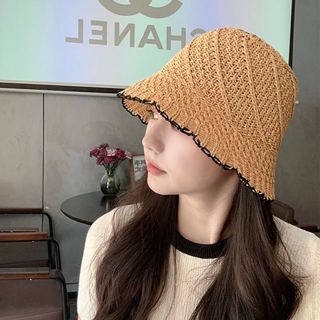 Contrast Trim Bucket Woven Hat