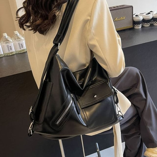 Faux Leather Multi-Pocket Bag Tote