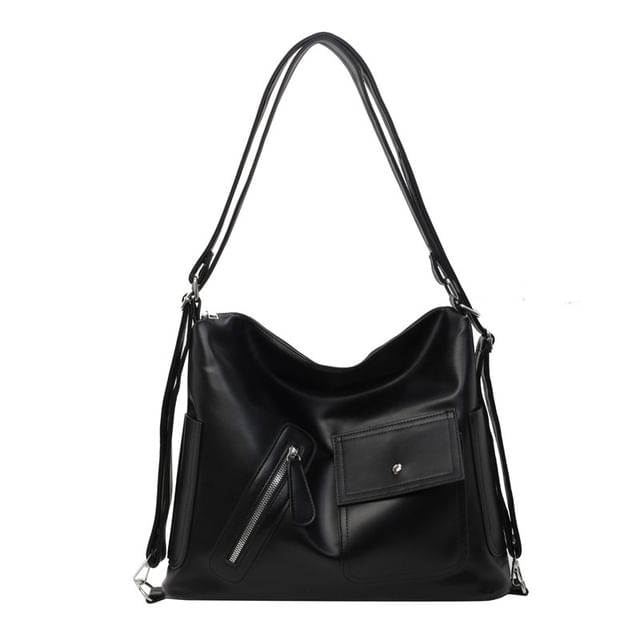 Faux Leather Multi-Pocket Bag Tote