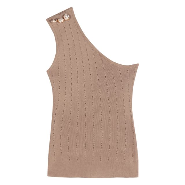 Tank Top Knit One-Shoulder Plain