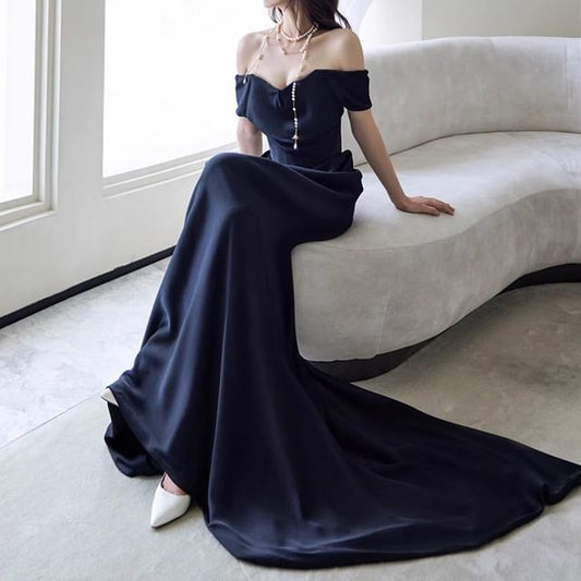 Plain Gown Off-Shoulder Evening Ruched Trained Mermaid