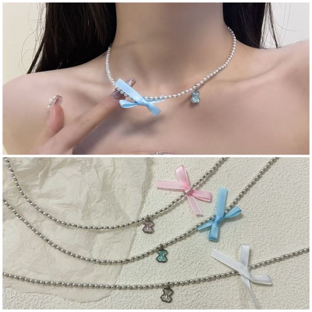 Resin Ribbon Pearl Choker Faux