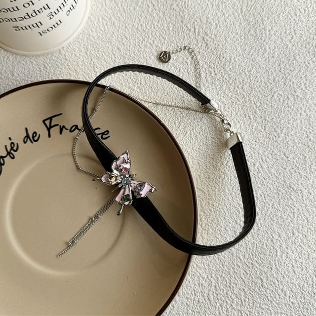 Earring Faux / Choker Alloy Butterfly Threader Leather