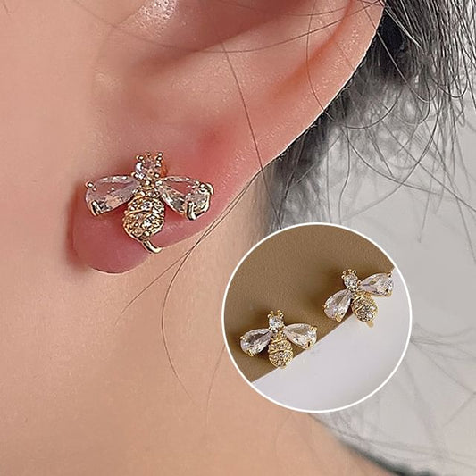 Bee Alloy Stud Rhinestone Earring