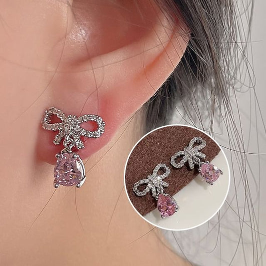 Earring Drop Rhinestone Bow Alloy