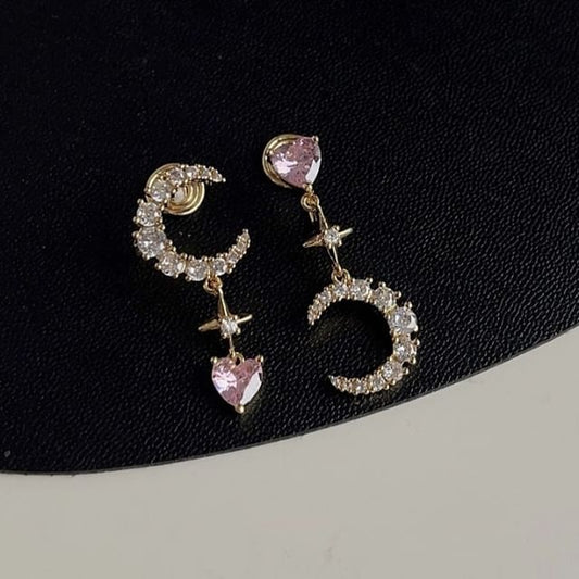 Asymmetrical Dangle Moon Rhinestone Star Earring Alloy