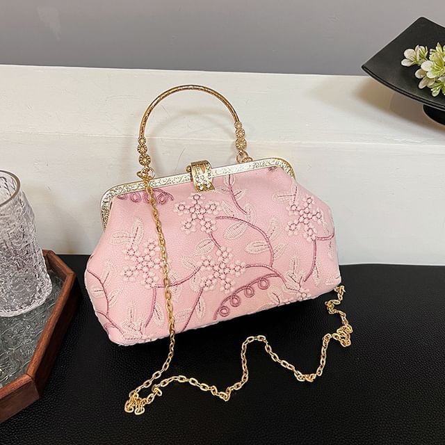 Embroidered Strap Flower Bag Crossbody Chain