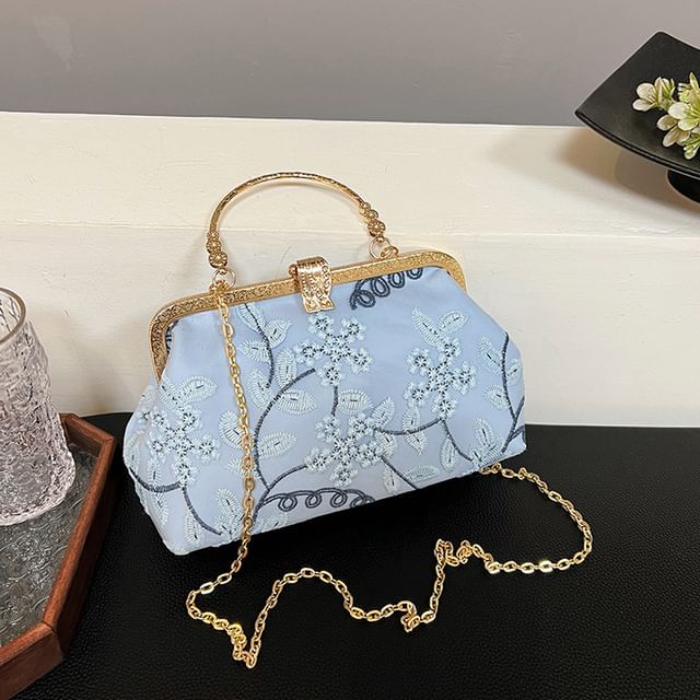Embroidered Strap Flower Bag Crossbody Chain