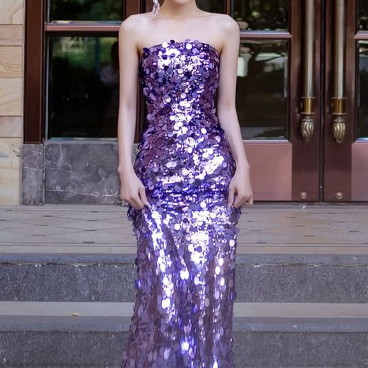 Strapless Gown Mermaid Sequin Evening Plain
