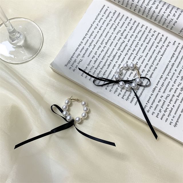 Earring Choker Bow Pearl Faux / Hoop