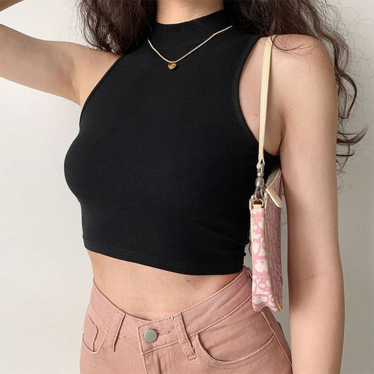 Mock Top Tank Crop Plain Neck