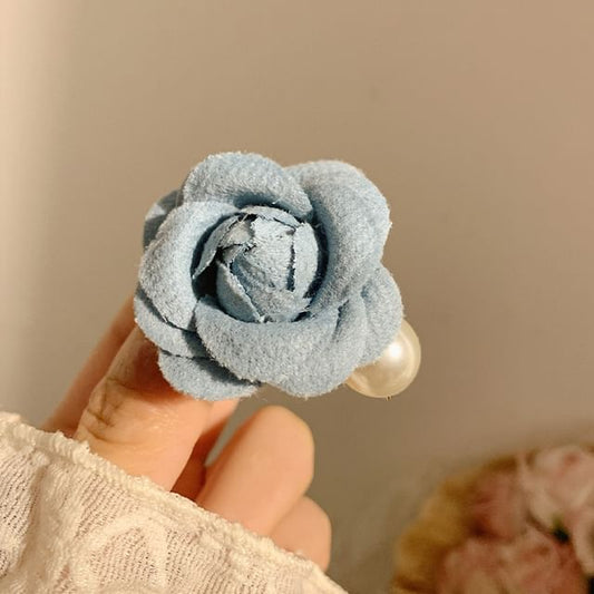 Fabric Hair Clip Floral Pearl Faux