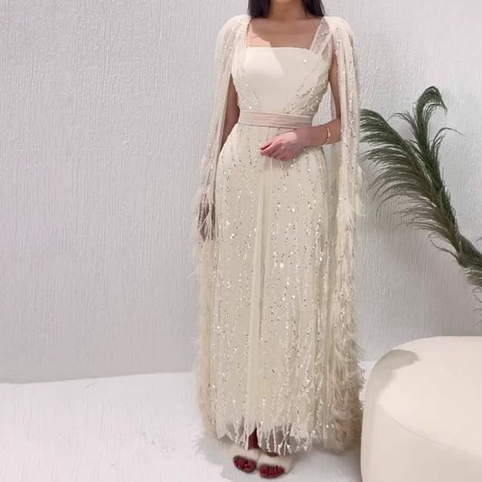 Gown Flared-Sleeve Sequin Sheath Evening