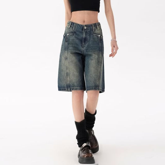 Mid Rise Washed Shorts Denim