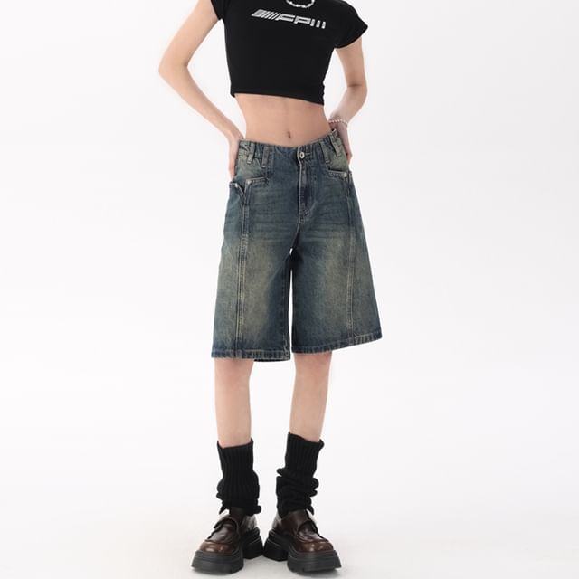 Mid Rise Washed Shorts Denim