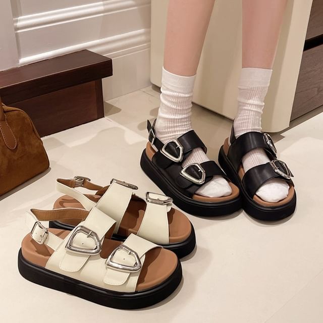 Platform Sandals Slingback Buckled