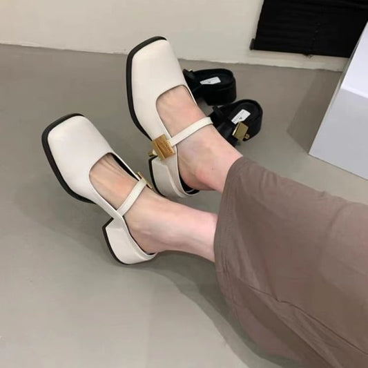 Chunky Heel Mules Square Toe