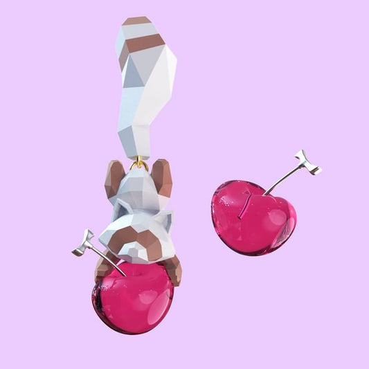 Earring / Stud Ear Cherry Raccoon Clip-On