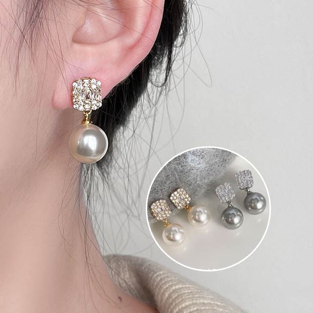 Pearl Faux Drop Earring Alloy Rhinestone