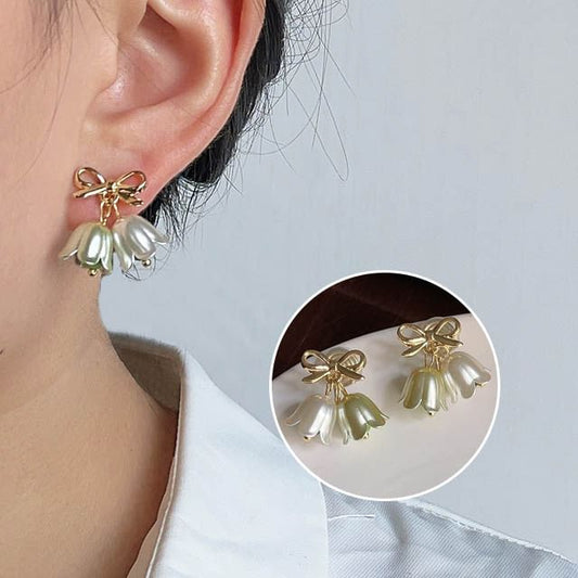 Alloy Floral Drop Bow Earring