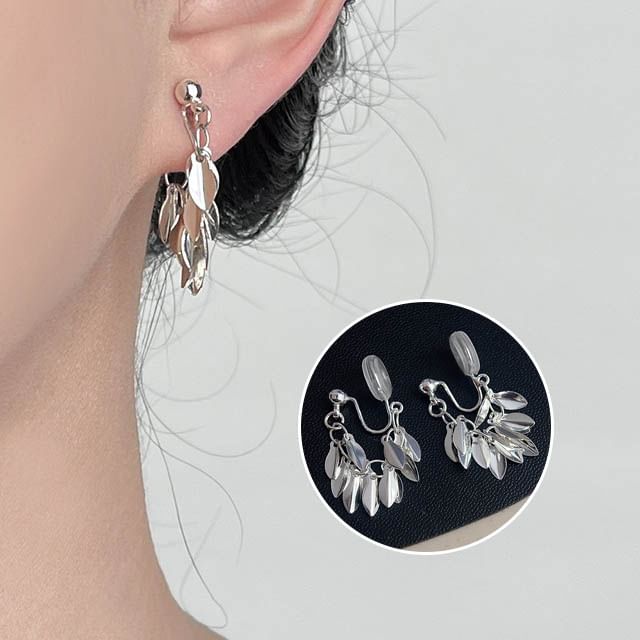 Earring Leaf Chandelier Alloy