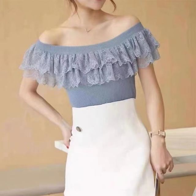 Top Off-Shoulder Knit Lace