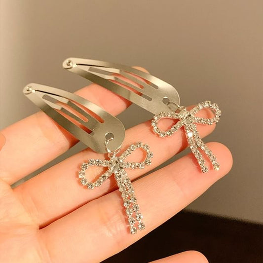 / Clip Set Bow Hair Alloy Rhinestone