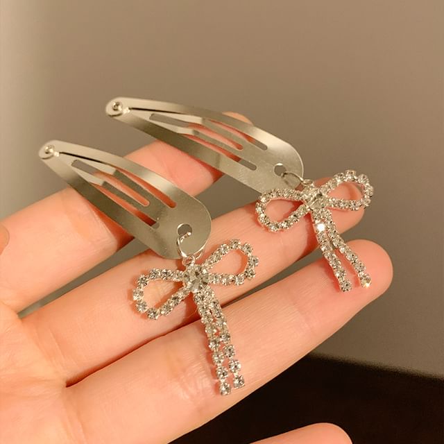 / Clip Set Bow Hair Alloy Rhinestone