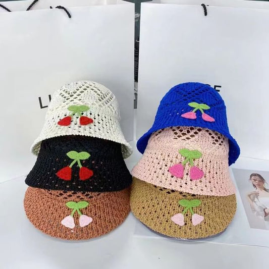 Floral Embroidered Hat Bucket Woven