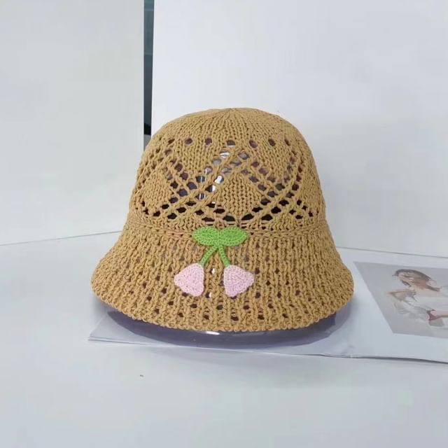 Floral Embroidered Hat Bucket Woven