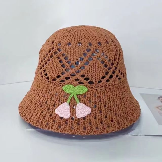 Floral Embroidered Hat Bucket Woven