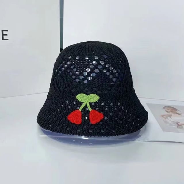 Floral Embroidered Hat Bucket Woven