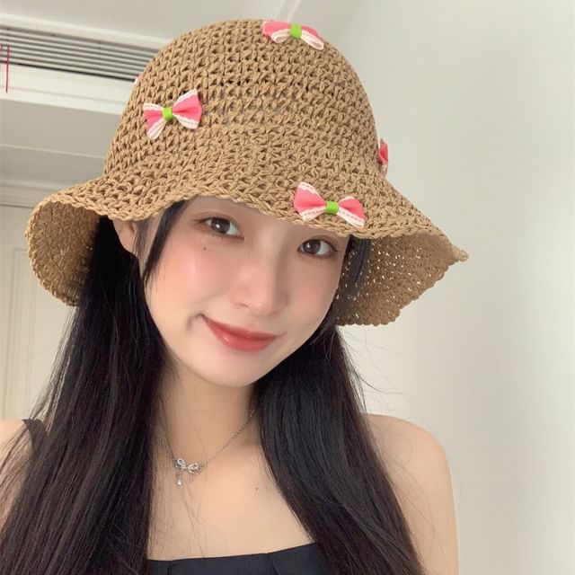 Bow Bucket Straw Hat