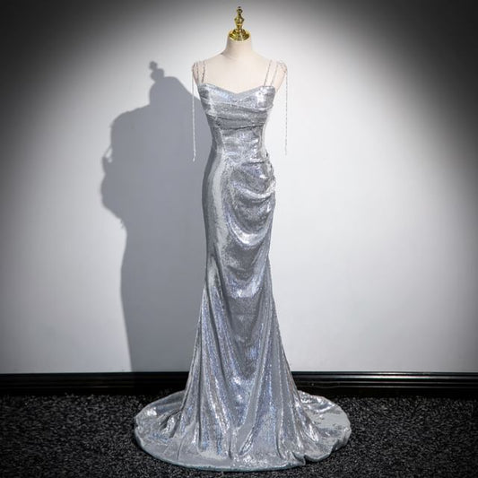 Evening Gown Sequin Mermaid Strap Spaghetti