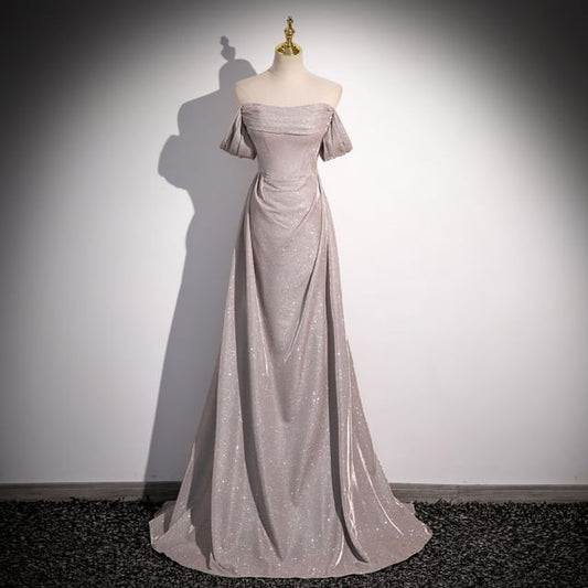 Off-Shoulder A-Line Gown Evening Glitter