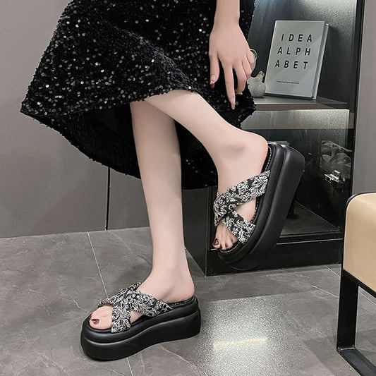 Sandals Floral Jacquard Platform Slide