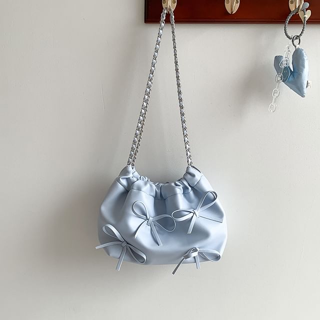 Chain Shoulder Faux Bow Bag Leather Strap