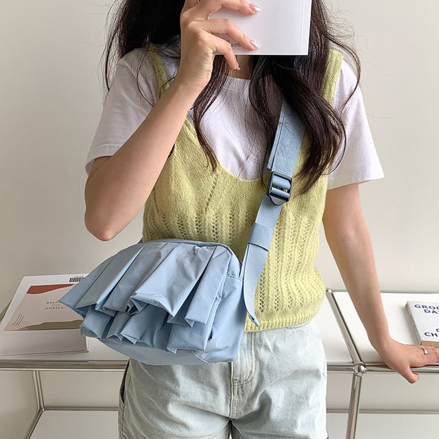 Ruffle Bag Plain Crossbody Nylon