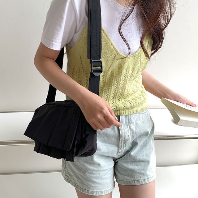 Ruffle Bag Plain Crossbody Nylon