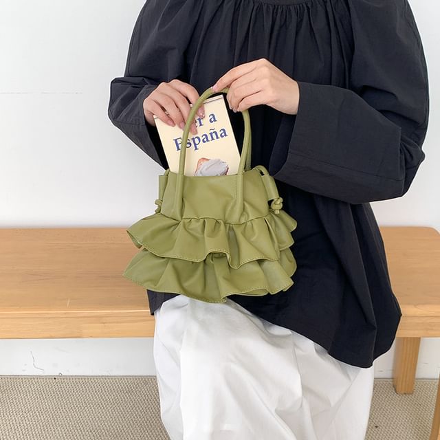 Top Bag Handle Crossbody Leather Ruffle Faux