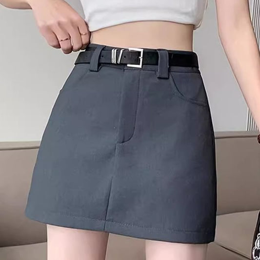 High Set: Mini Plain Belt Waist + Skirt A-Line