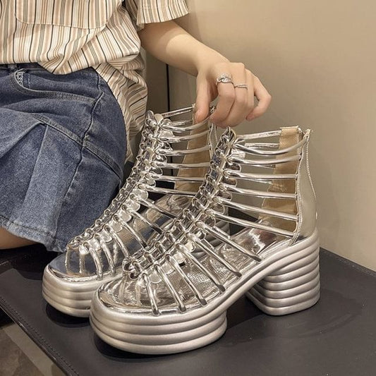 Block Platform Plain Heel Sandals