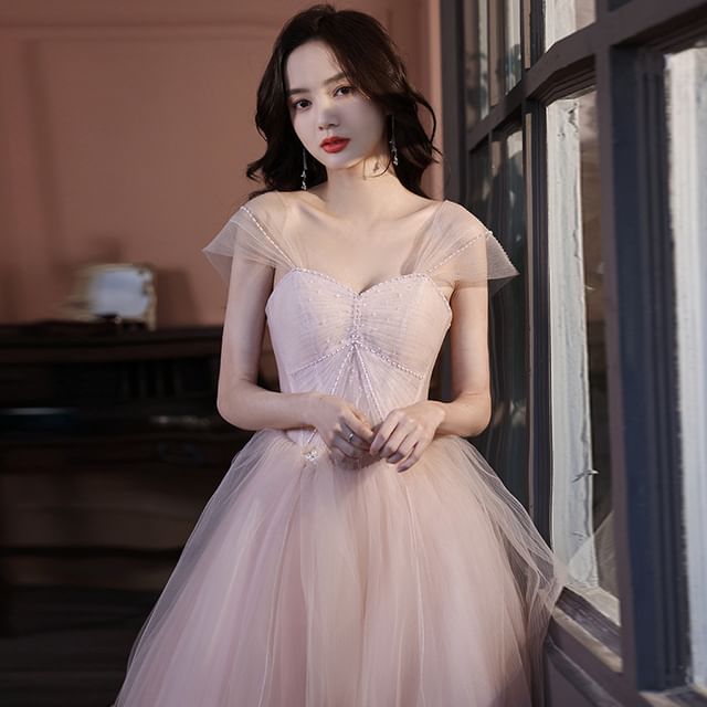 Evening Strapless Mesh Gown A-Line