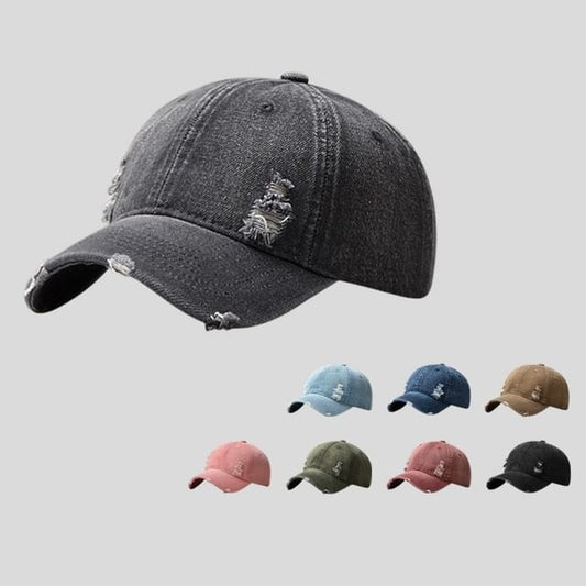 Distressed Washed Cap Denim Baseball