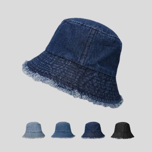 Hat Denim Bucket Frayed Washed