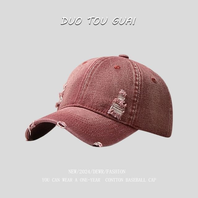 Distressed Washed Cap Denim Baseball
